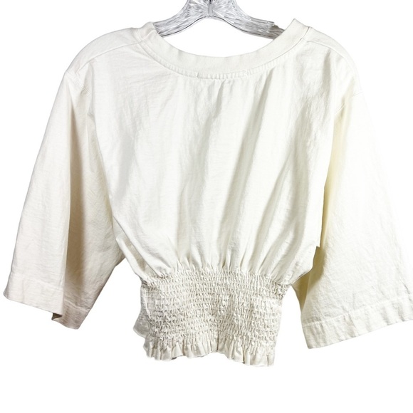 Free People beach women’s smocked t-shirt size S crewneck short sleeve white - Picture 2 of 11